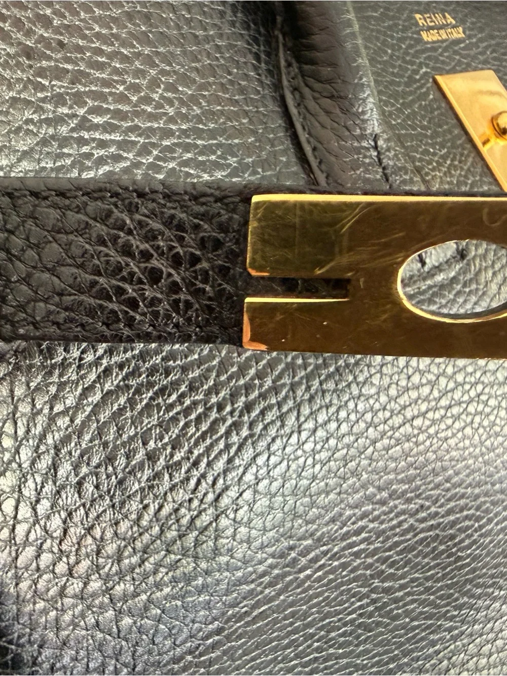 Reina Italian leather vintage Kelly style Tote Bag with Gold Hardware - Picture 11 of 14